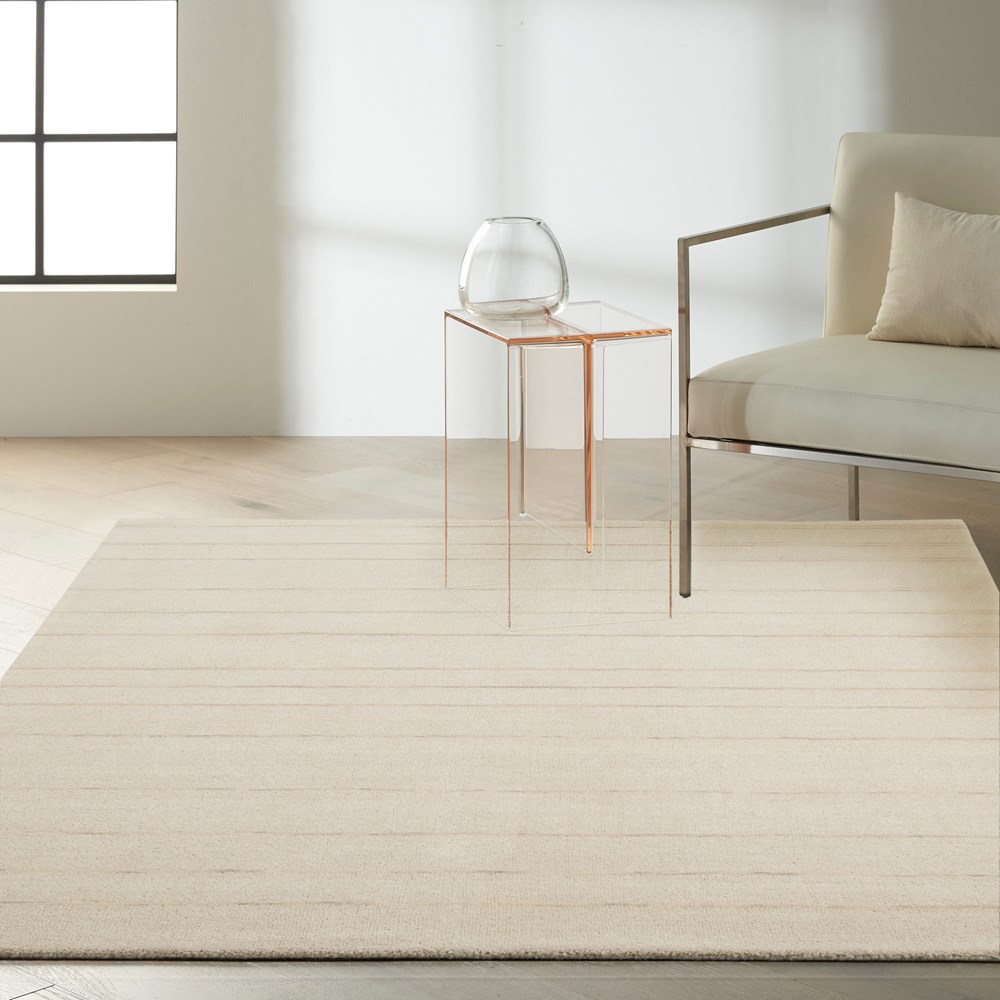 HAL01 Stripe Wool Rug By Calvin Klein in Ivory White